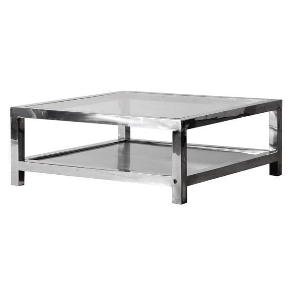 Silver and glass coffee table with shelf