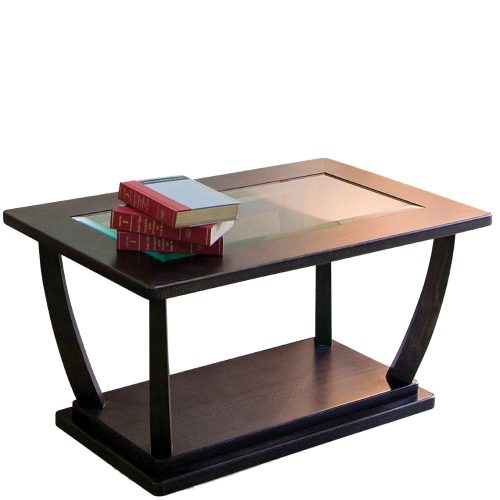 Rectangular coffee table with 3 books stacked on it