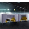 Lilac and yellow meeting booths with tables
