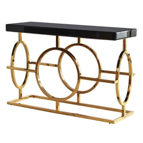 Venetian console table with black top and gold base