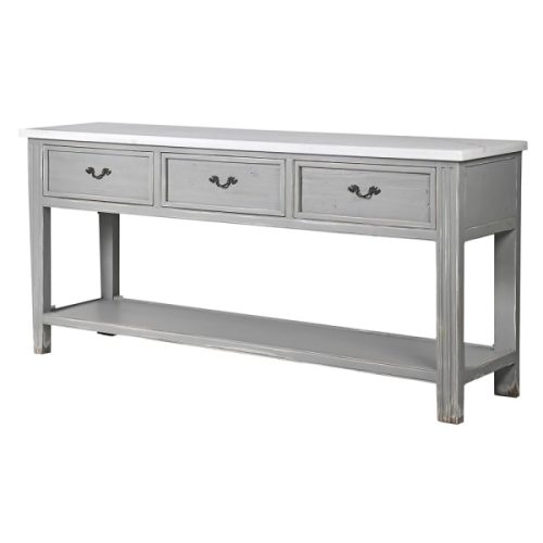 Console table with marble top and grey wooden base