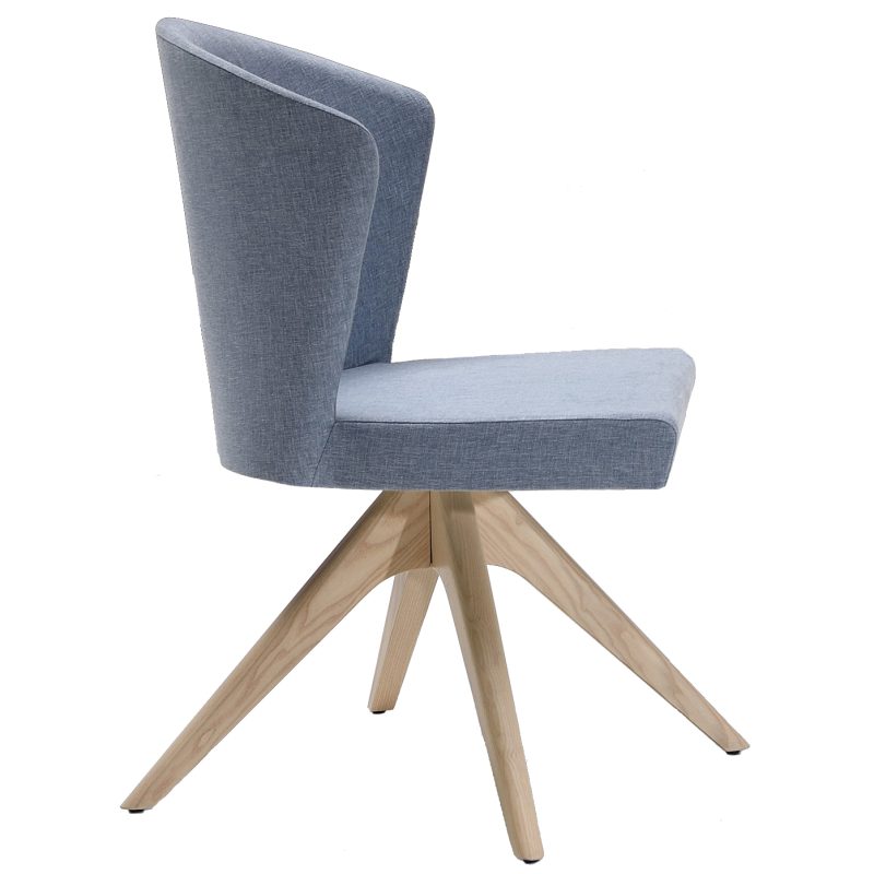 Blue side chair with wooden base