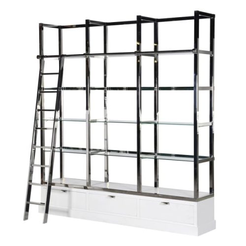 Large chrome shelving unit with ladder