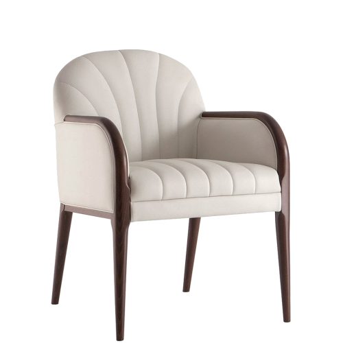 White leather chair with wooden edging