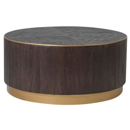 Elm and copper round coffee table