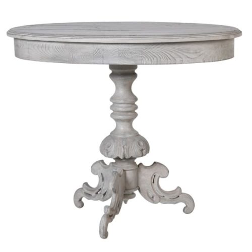 Round lamp table with ornate carved base