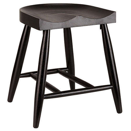Saddle low stool in dark wood finish