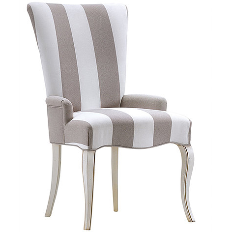White and grey striped side chair
