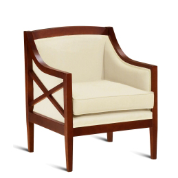 Cream armchair with dark wooden edging
