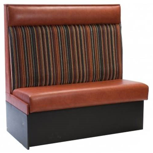 Brown and striped banquette seating