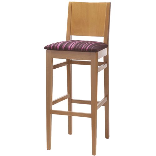 Wooden bar chair with a pink and brown striped seat