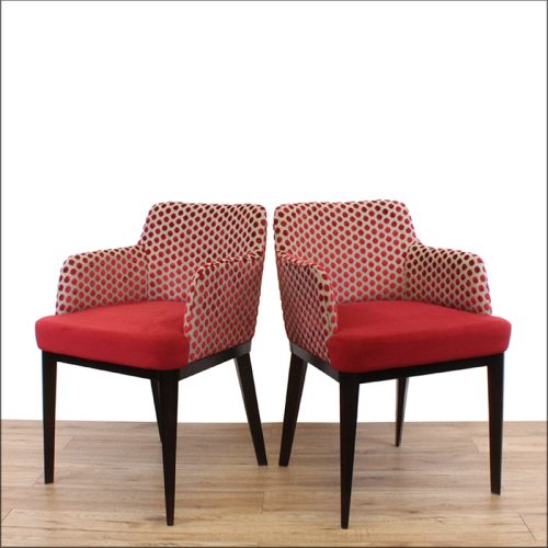 Bar chairs with red seat and polka dot back