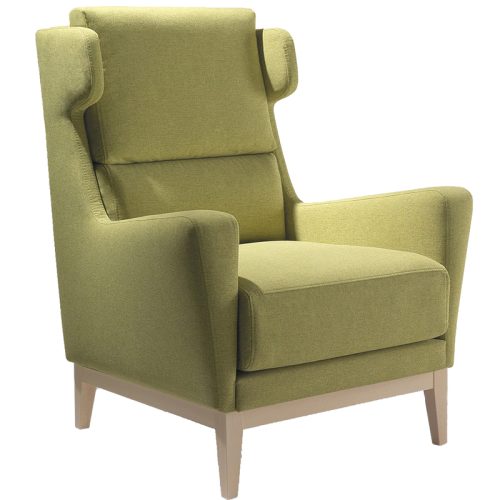 Pale green armchair with high back