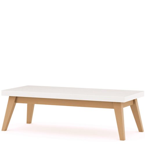 White rectangular table with wooden legs