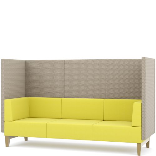 Yellow and grey three-seater booth seating