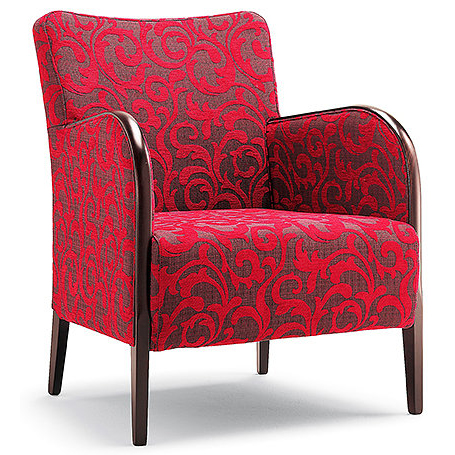 Large armchair with red patterned fabric
