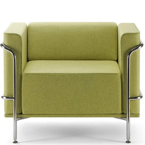Green lounge chair with chrome legs