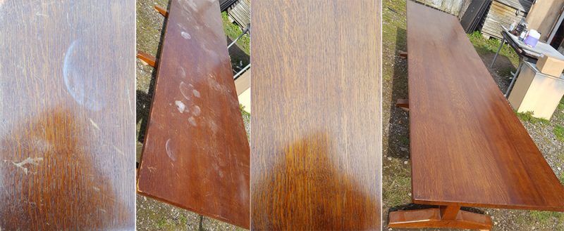 French polishing of large dining table