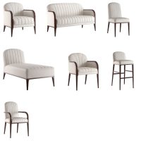 A range of white sofas, armchairs and stools