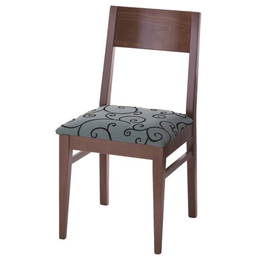 Hotel side chair with a blue patterned seat