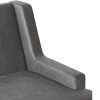 Close up view of arm of grey chair