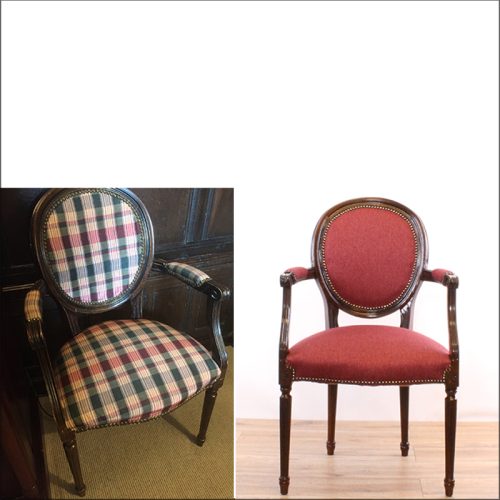 Reupholstered hotel chair - before and after