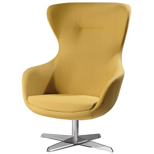 Yellow high-backed chair with metal four star base