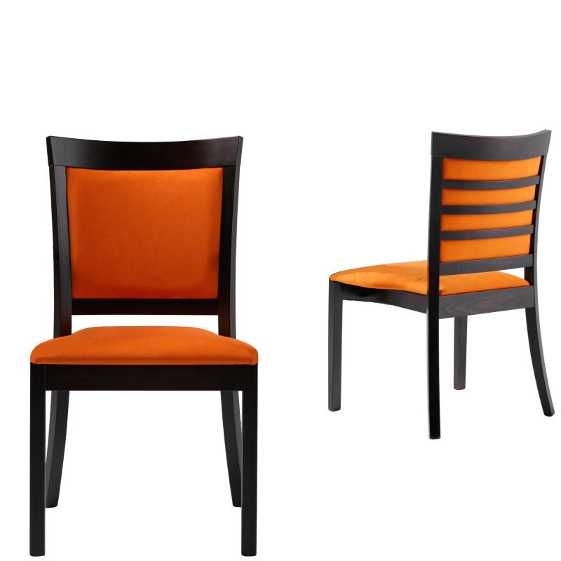 Two orange and black chairs