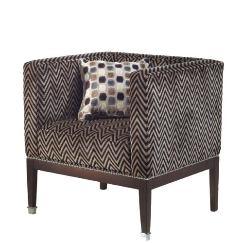 Cube-style armchair with a brown zigzag pattern