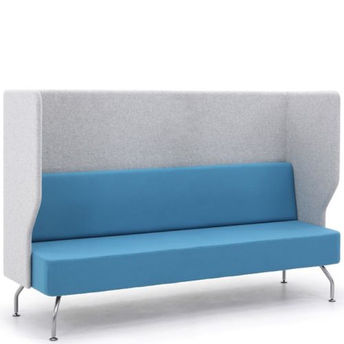 Blue and grey high backed booth seating