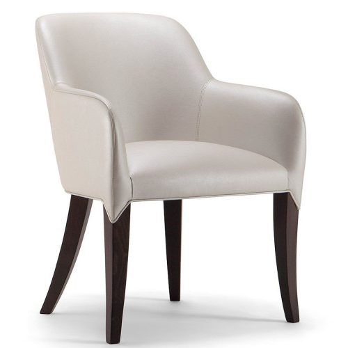 White armchair with wooden legs