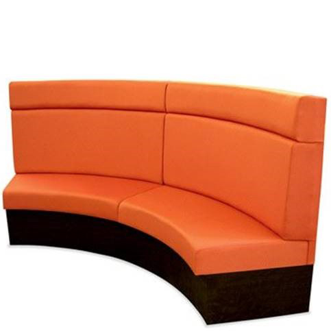 Curved orange and black banquette seating